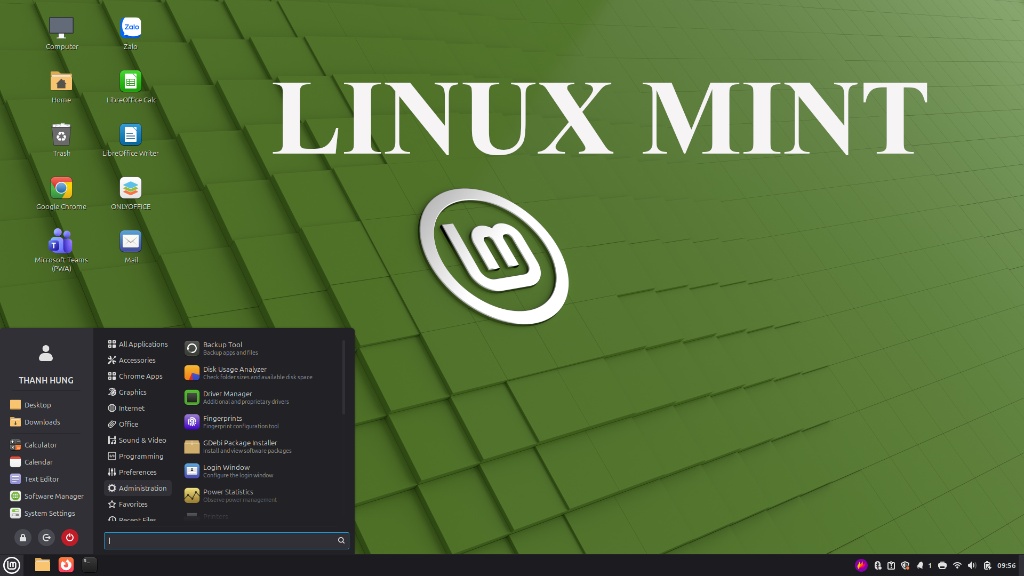 Giao diện màn hình desktop thực tế của Linux Mint